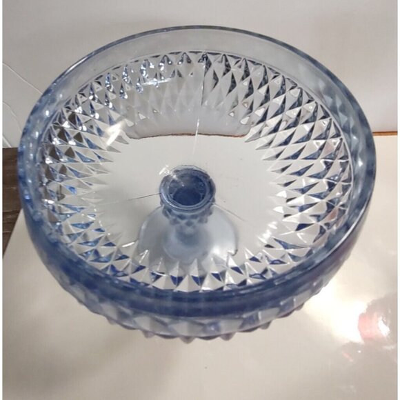 Vintage Indiana Glass Diamond Point Blue Glass Large Compote 7.25" Tall - Picture 5 of 13
